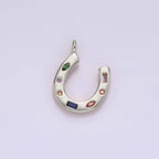 14K Gold Filled CZ Multicolor Dotted Lucky Horseshoe Charm | AC-819: Gold
