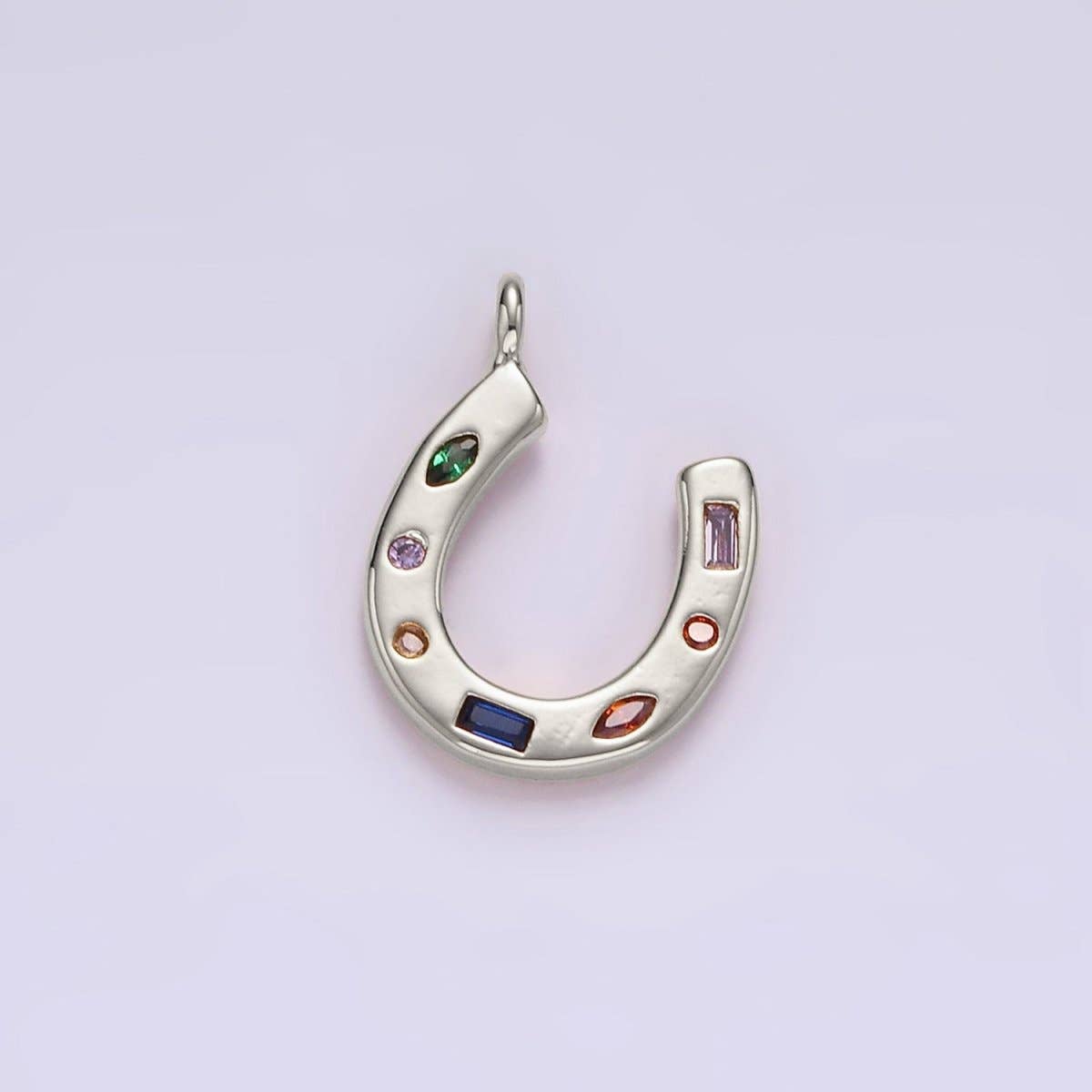 14K Gold Filled CZ Multicolor Dotted Lucky Horseshoe Charm | AC-819: Gold