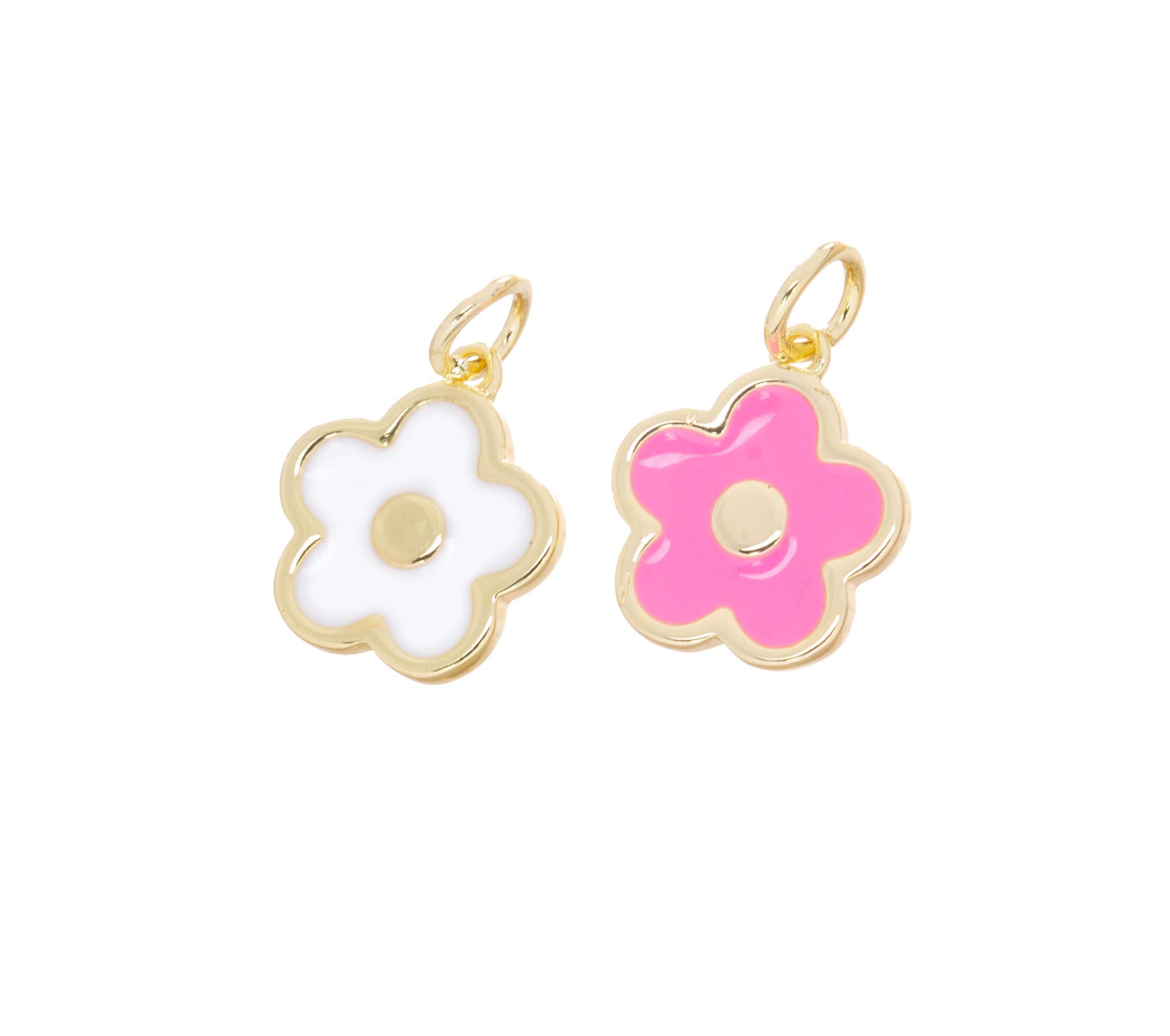 Gold Daisy Enamel Charm for Girls CPG1632: Pink / 10pcs