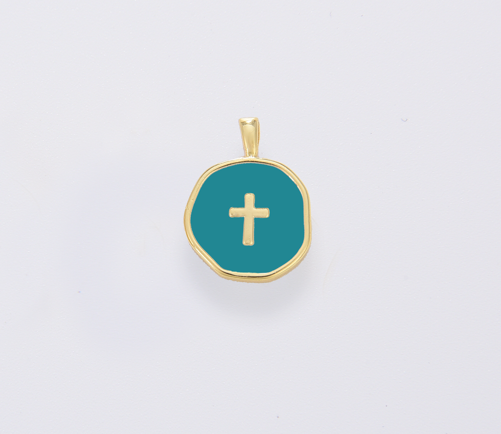 Dainty Enamel Cross Medallion Charm in Gold Filled, CP1674: #02 White