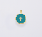 Dainty Enamel Cross Medallion Charm in Gold Filled, CP1674: #02 White