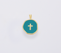 Dainty Enamel Cross Medallion Charm in Gold Filled, CP1674: #04 Light Blue