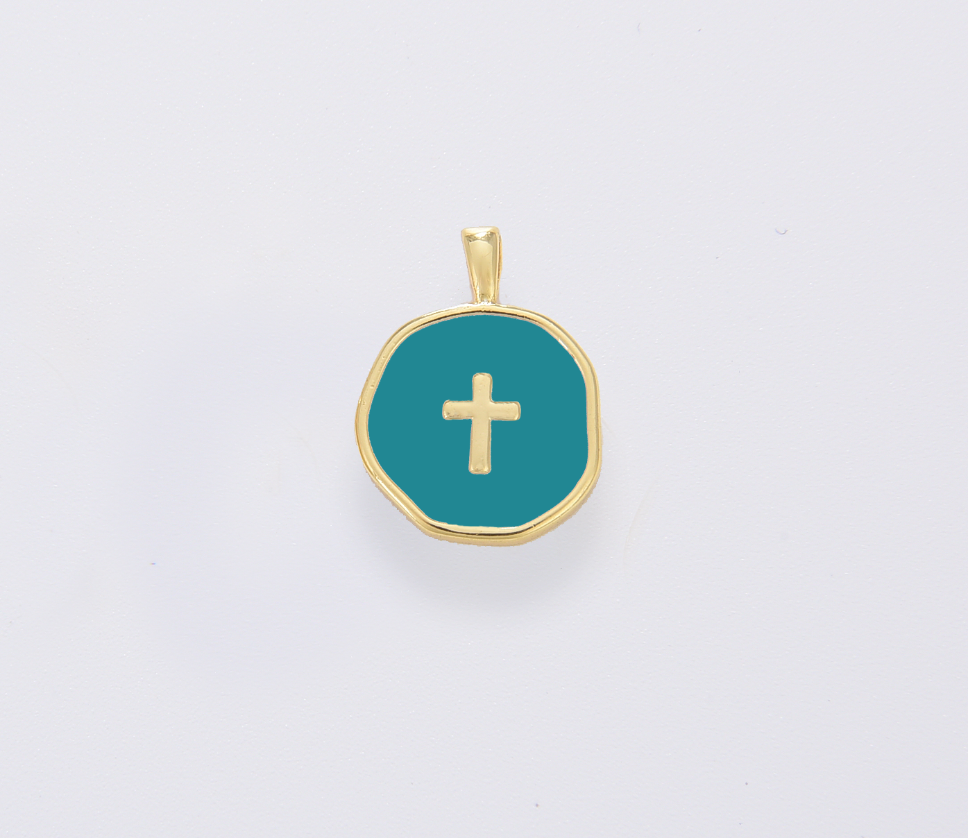 Dainty Enamel Cross Medallion Charm in Gold Filled, CP1674: #03 Pink