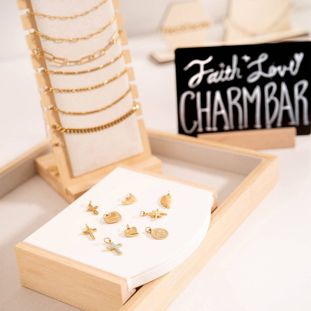 (9pc) 18K Gold PVD Stainless Steel Faith & Love Charm Set : Gold