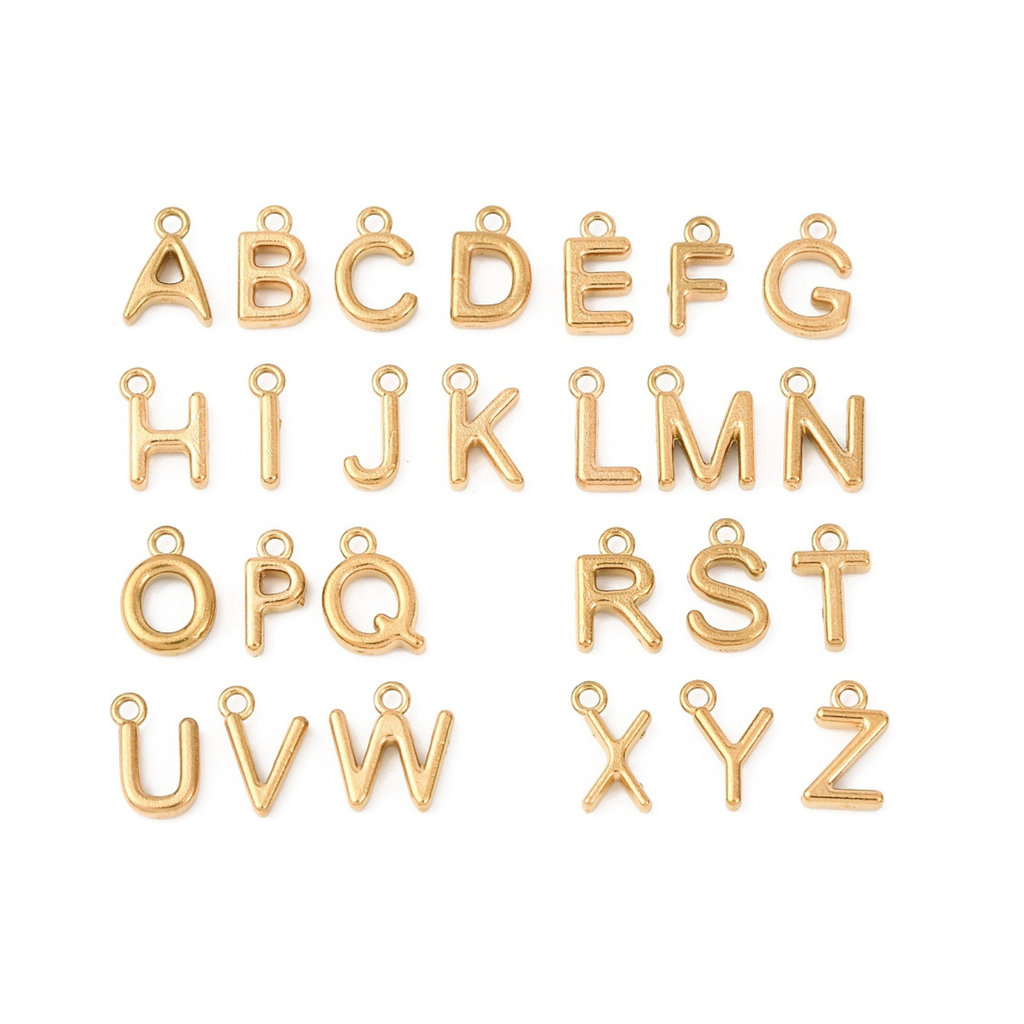 18k Gold PVD Stainless Steel Bold Initial Charm Full Set