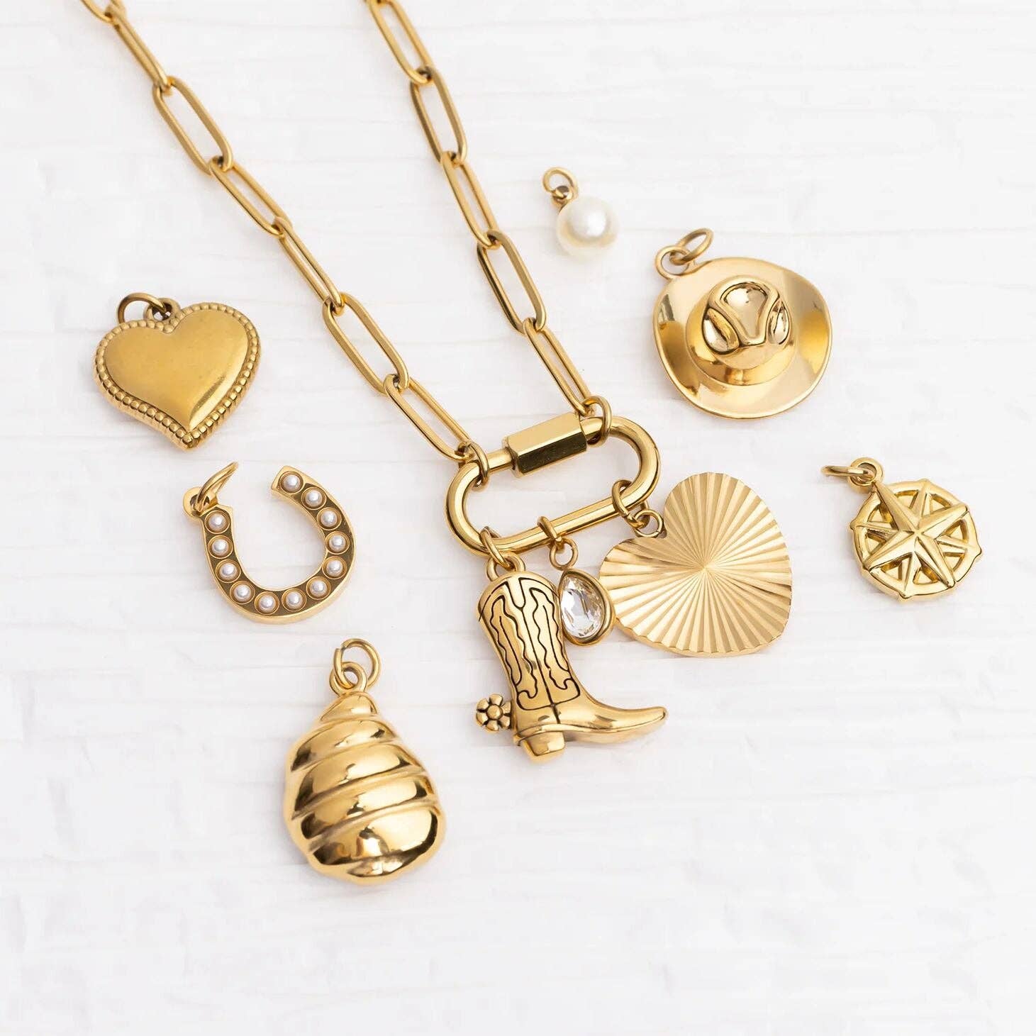 18K Gold PVD Stainless Steel Coastal Cowboy Charm Set: Gold
