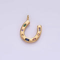 14K Gold Filled CZ Multicolor Dotted Lucky Horseshoe Charm | AC-819: Gold
