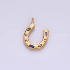 14K Gold Filled CZ Multicolor Dotted Lucky Horseshoe Charm | AC-819: Gold