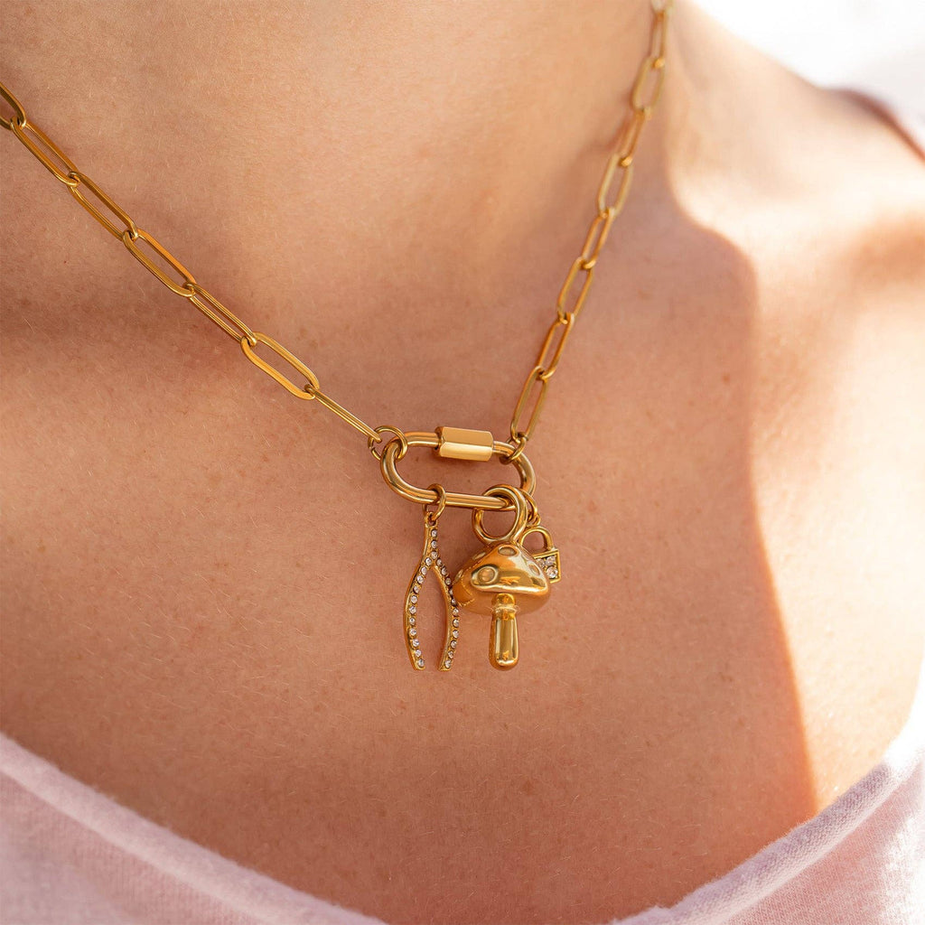 18K Gold PVD Stainless Steel Mushroom Charm: Gold