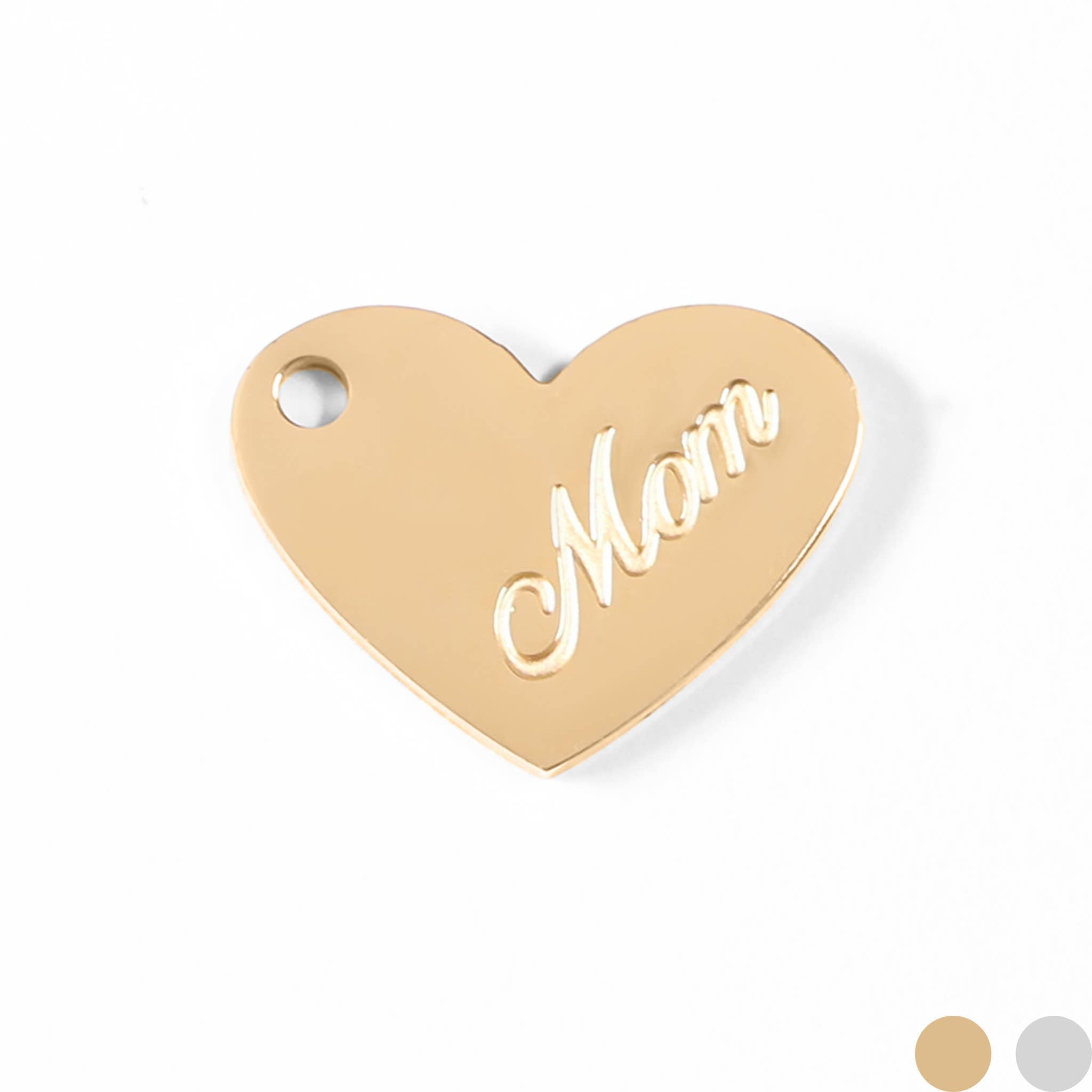 18K Gold PVD Stainless Steel Mom Heart Charm: Gold