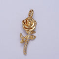 Micro Paved CZ Botanic Garden Birth Flower Gold Charm H-011 H-026 - H-032 H-038 H-040 H-041: June - Rose
