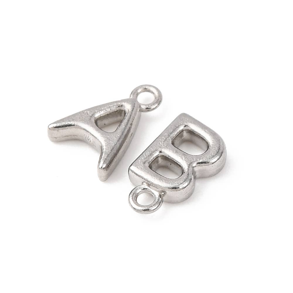 Silver Stainless Steel Bold Initial Letter Charm Full Set