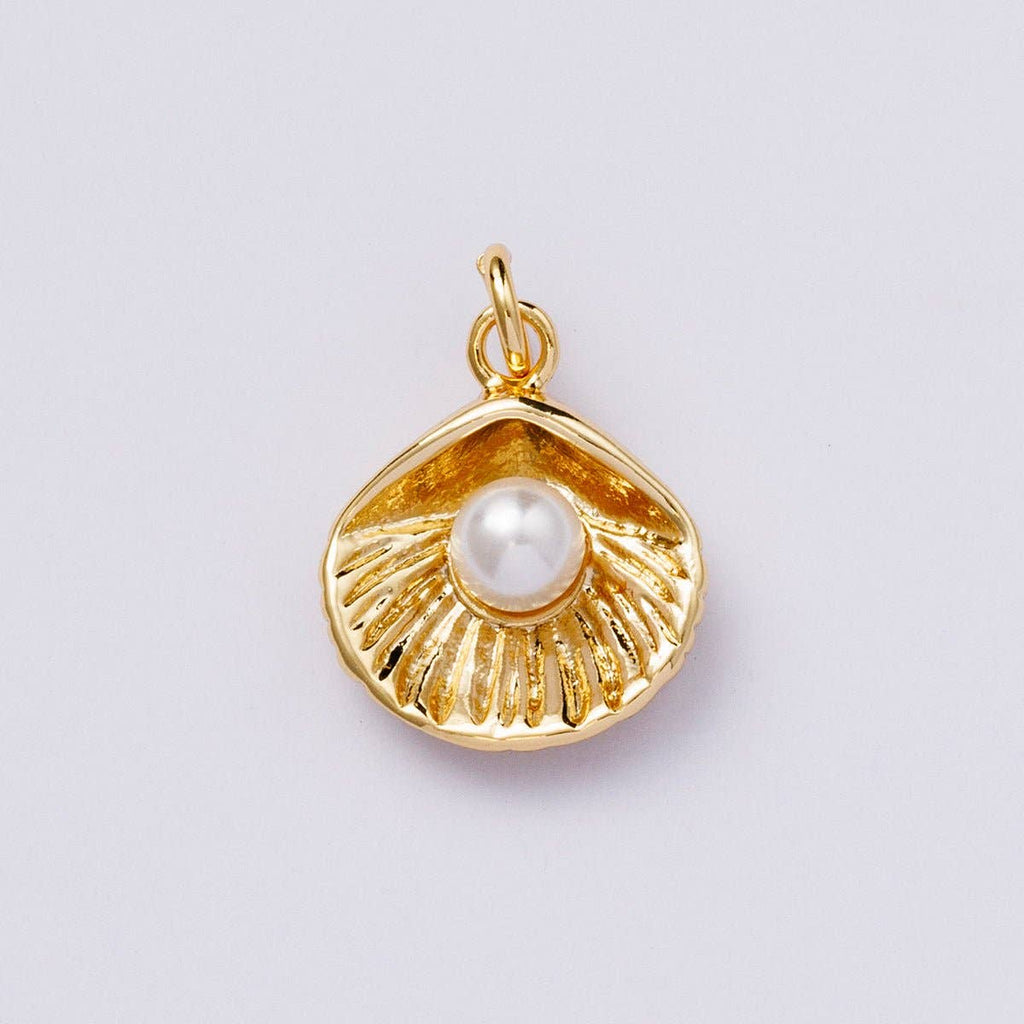 24K Gold Filled 16mm Shell Pearl Scallop Clam Sea Charm | CHARMS-00448