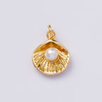 24K Gold Filled 16mm Shell Pearl Scallop Clam Sea Charm | CHARMS-00448