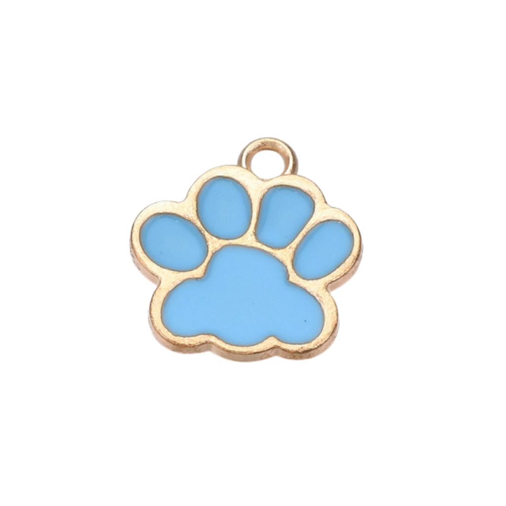 Gold Alloy Colorful Paw Print Charm: White