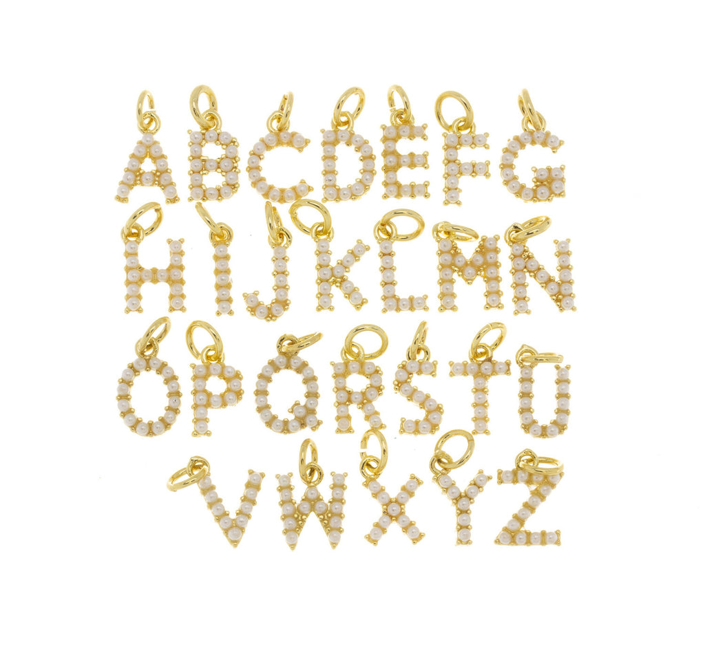 Gold Pearl Initial Letter Charms for Jewelry CPG728: Gold / 1pc j