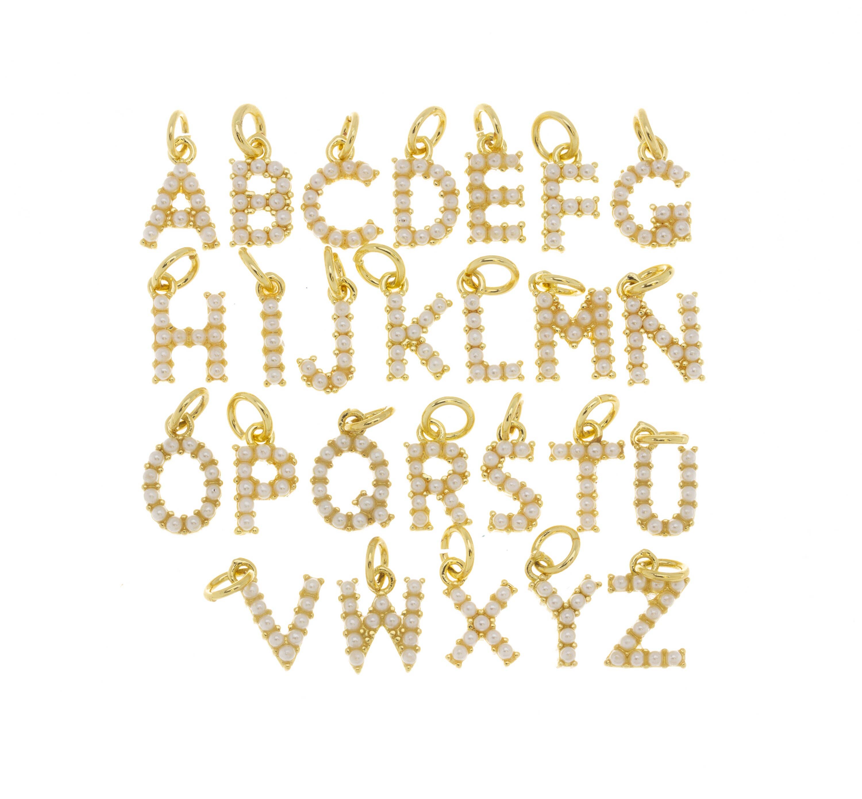 Gold Pearl Initial Letter Charms for Jewelry CPG728: Gold / 1pc h
