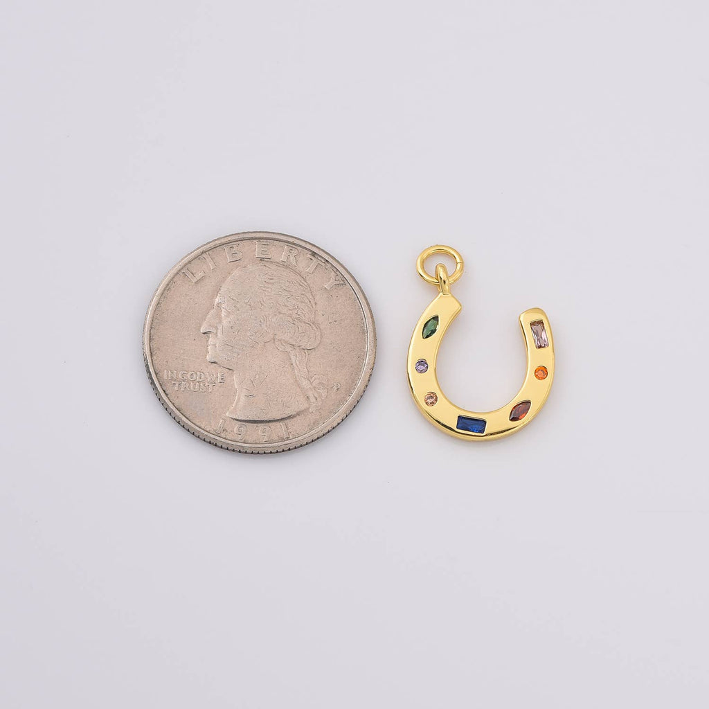 Gold Horseshoe Charm with Rainbow Gemstone, CP2225