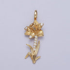 Micro Paved CZ Botanic Garden Birth Flower Gold Charm H-011 H-026 - H-032 H-038 H-040 H-041: June - Rose