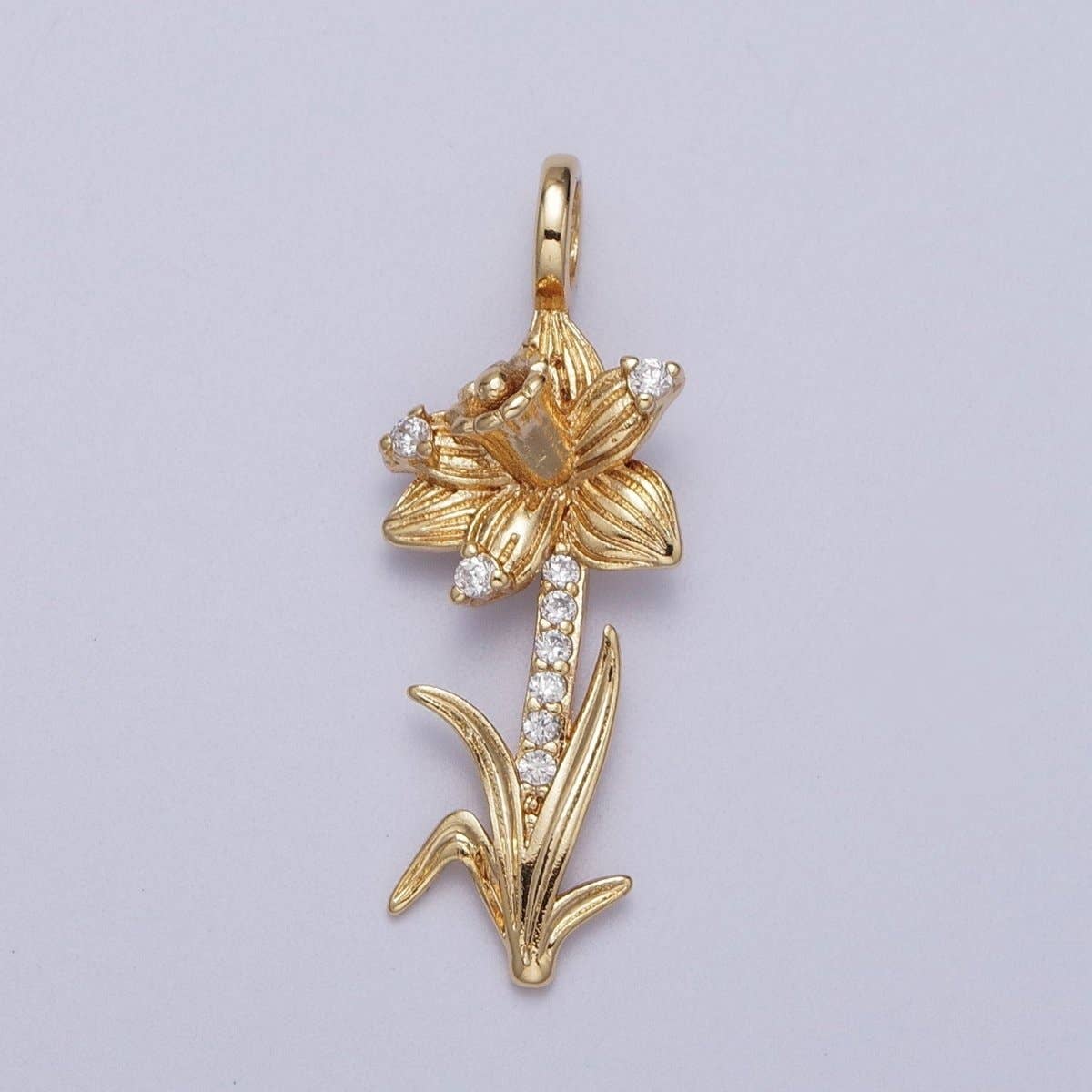 Micro Paved CZ Botanic Garden Birth Flower Gold Charm H-011 H-026 - H-032 H-038 H-040 H-041: November - Chrysanthemum