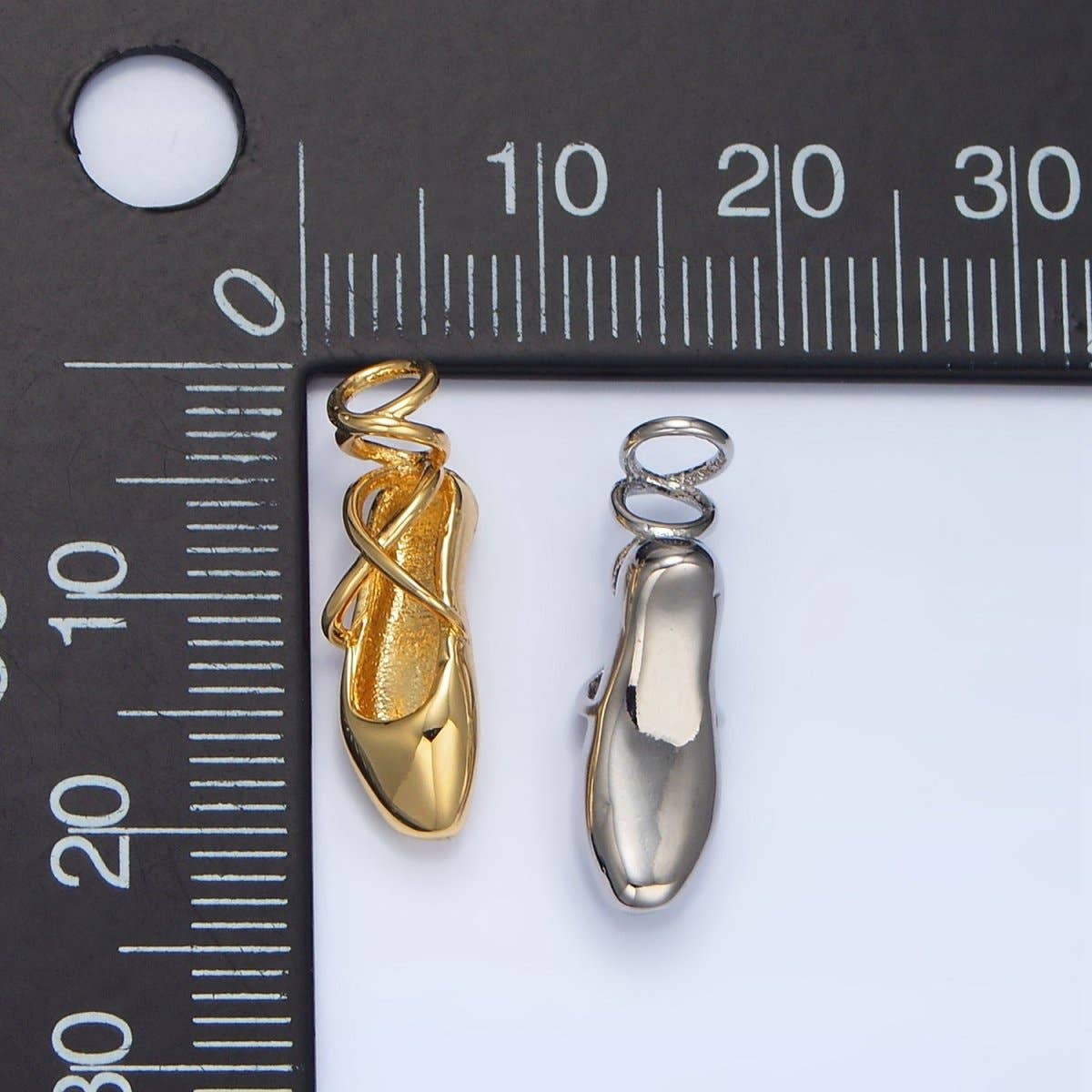24K Gold Filled 8mm Dancing Pointe Ballet Shoes Multidimensional Charm in Gold & Silver | X615: Gold