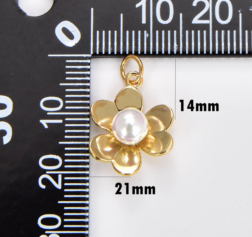 Gold Filled Minimalistic Pearl Flower Charm, CP1776