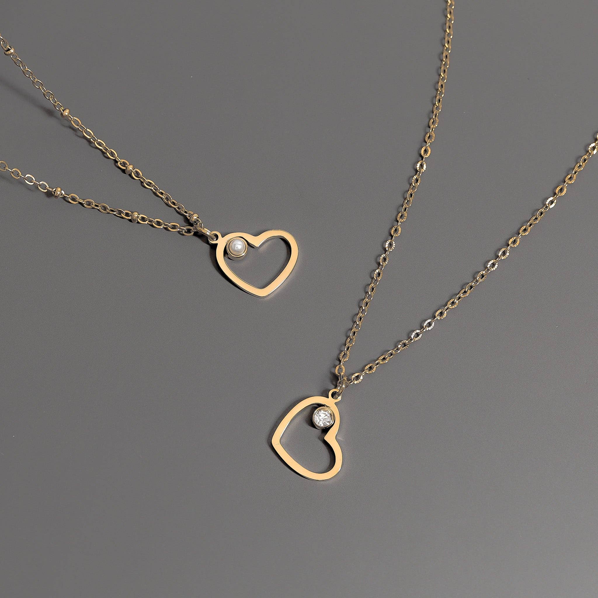 (9pc) 18K Gold PVD Stainless Steel Heart Charm Set: Gold