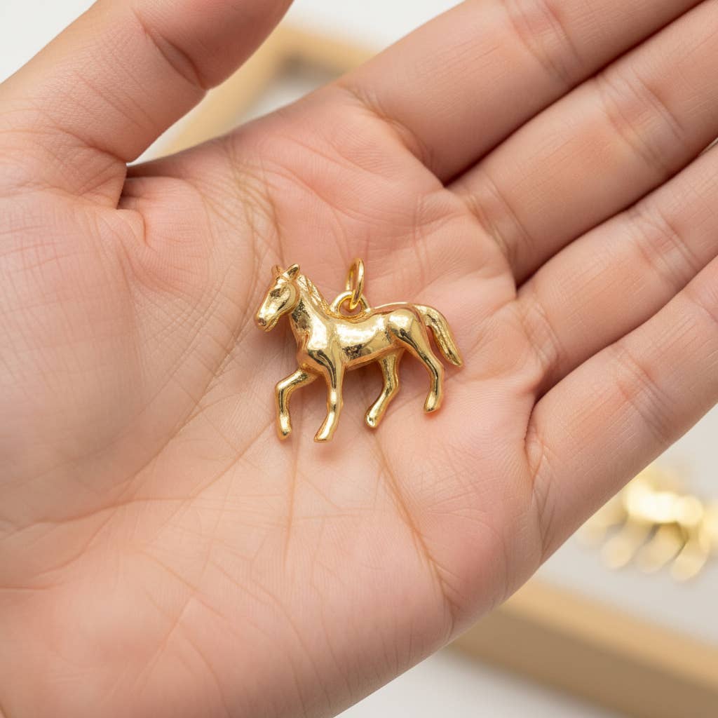 Gold Or Silver Horse Charm,Double Sided Horse Charm CPG1209: Gold / 10pcs