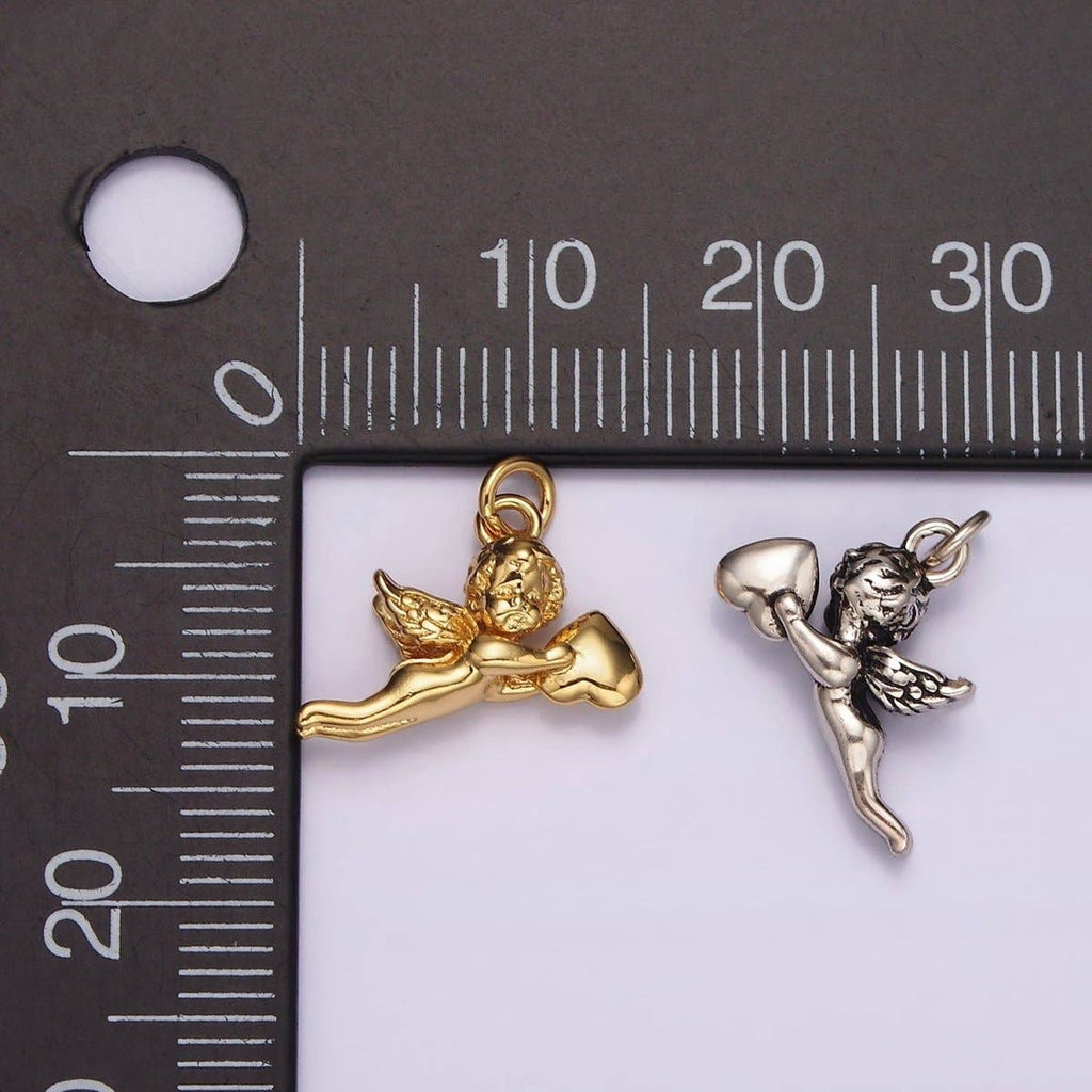 14K Gold Filed Cherub Baby Angel Heart Puffed Mini Charm in Gold & Silver | AG592: Gold