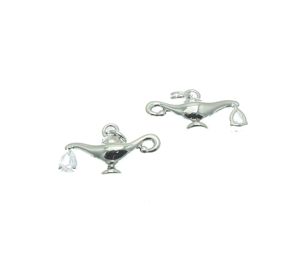 18k Gold CZ Genie Lamp Charm with Clear CZ Dangle: Gold / 5 pieces