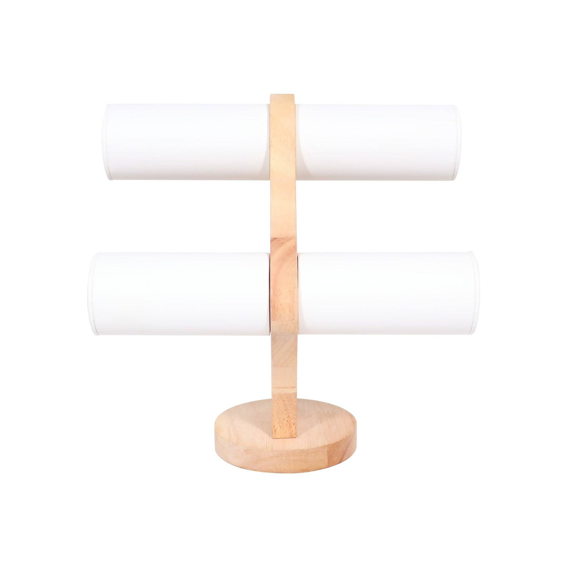 Natural Wood & Leather 2 Tier Bracelet Display: White