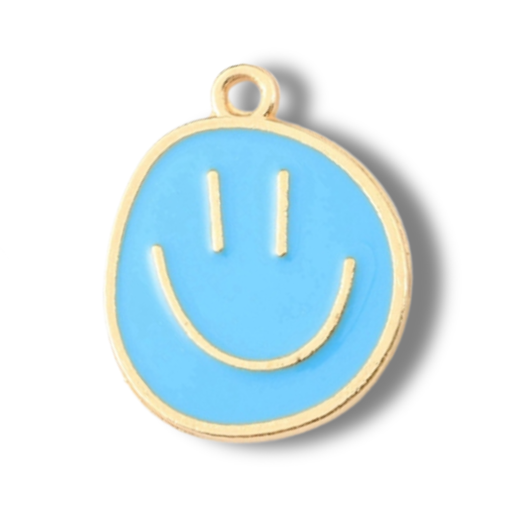 Smiley Happy Face Gold Charm: White