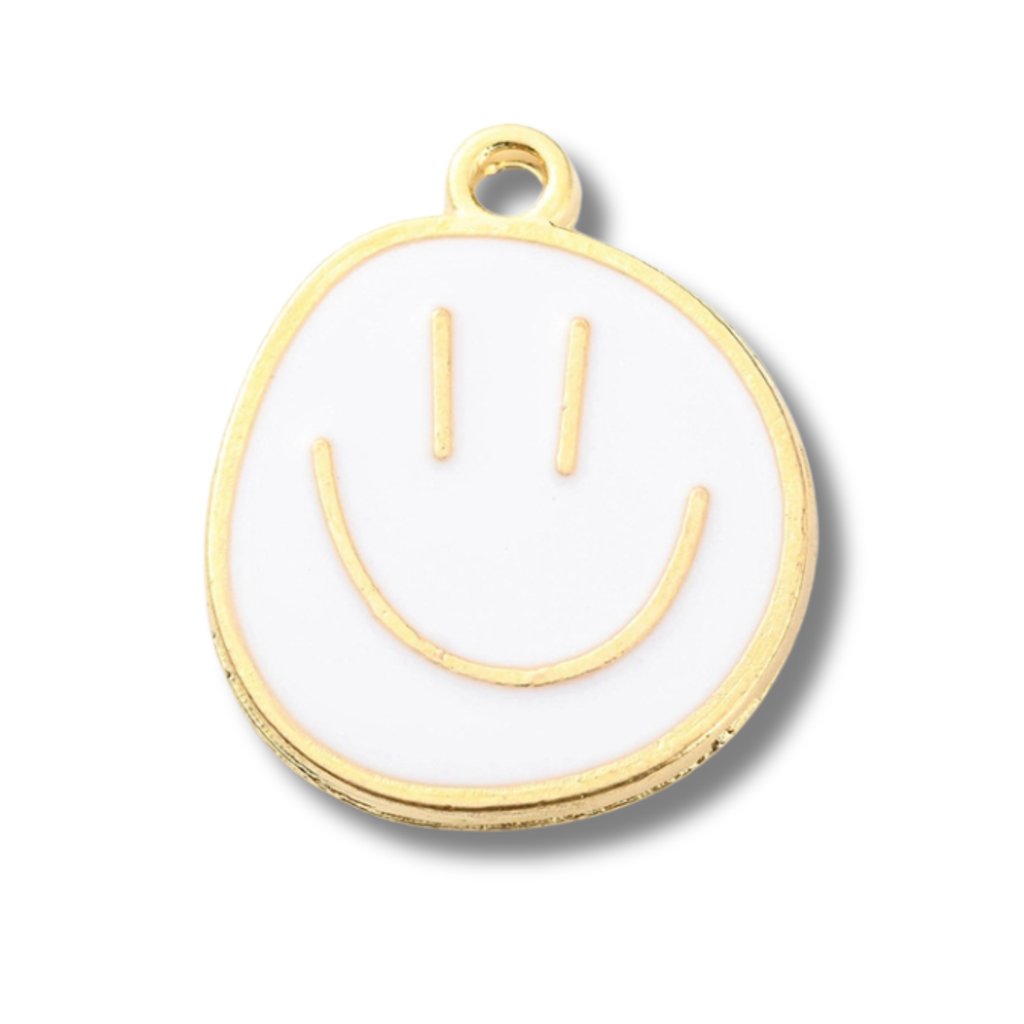 Smiley Happy Face Gold Charm: White