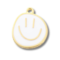 Smiley Happy Face Gold Charm: White