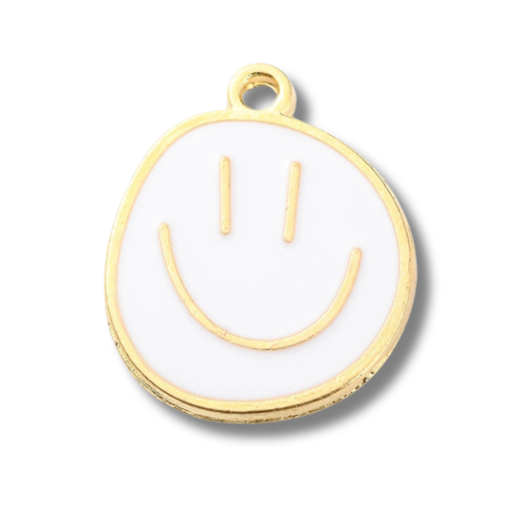 Smiley Happy Face Gold Charm: White
