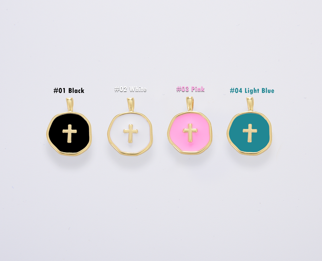 Dainty Enamel Cross Medallion Charm in Gold Filled, CP1674: #03 Pink