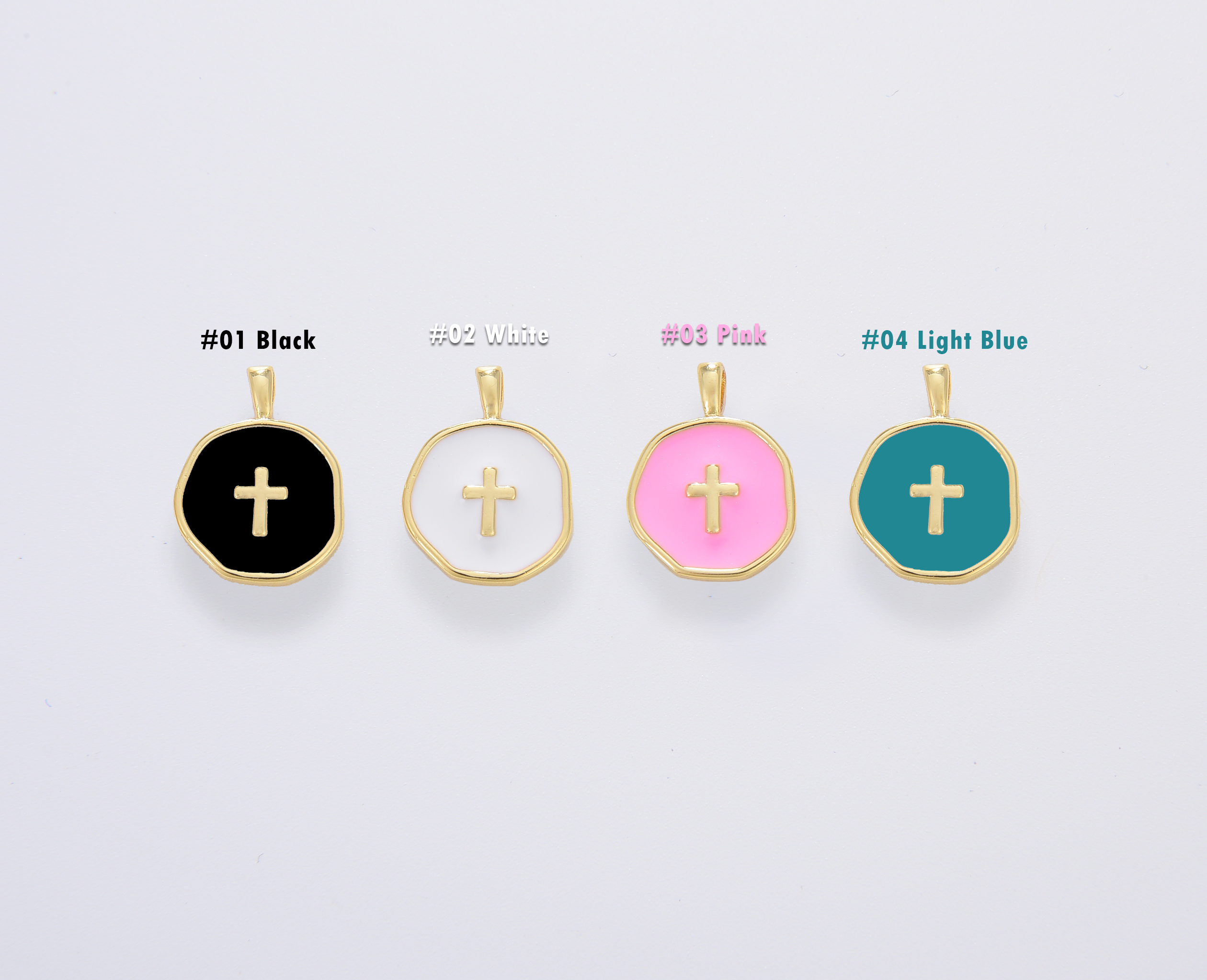Dainty Enamel Cross Medallion Charm in Gold Filled, CP1674: #04 Light Blue