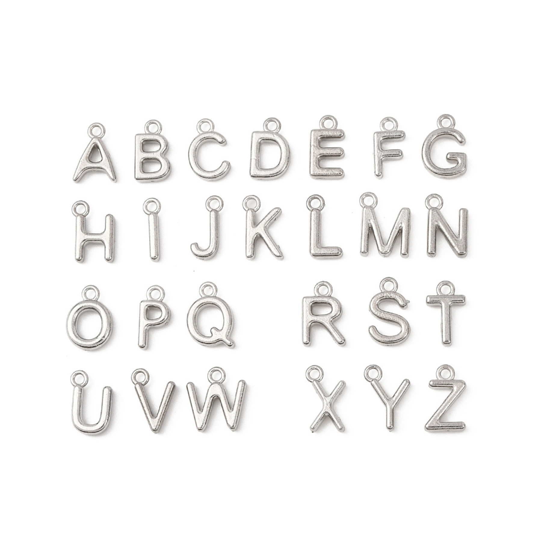 Silver Stainless Steel Bold Initial Letter Charm Full Set