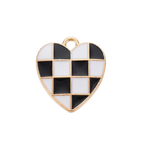 Gold Alloy Black Checkered Heart Charm