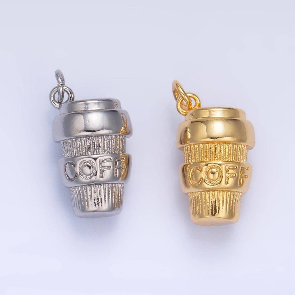 24K Gold Filled Mini 3D Multidimensional Coffee Tumbler Drink Charm in Gold & Silver | W670: Gold