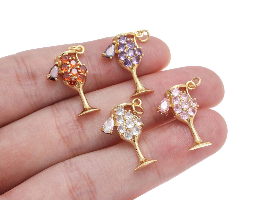 Gold Party Drink & Wine Glass Charms with Crystals CPG1454: #01 vermilion/orange / 5pcs