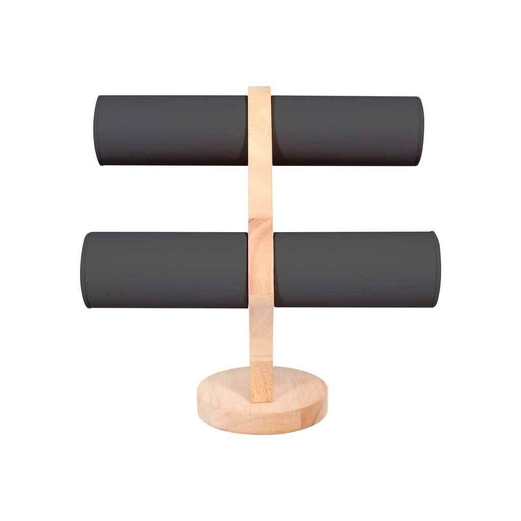 Natural Wood & Leather 2 Tier Bracelet Display: White