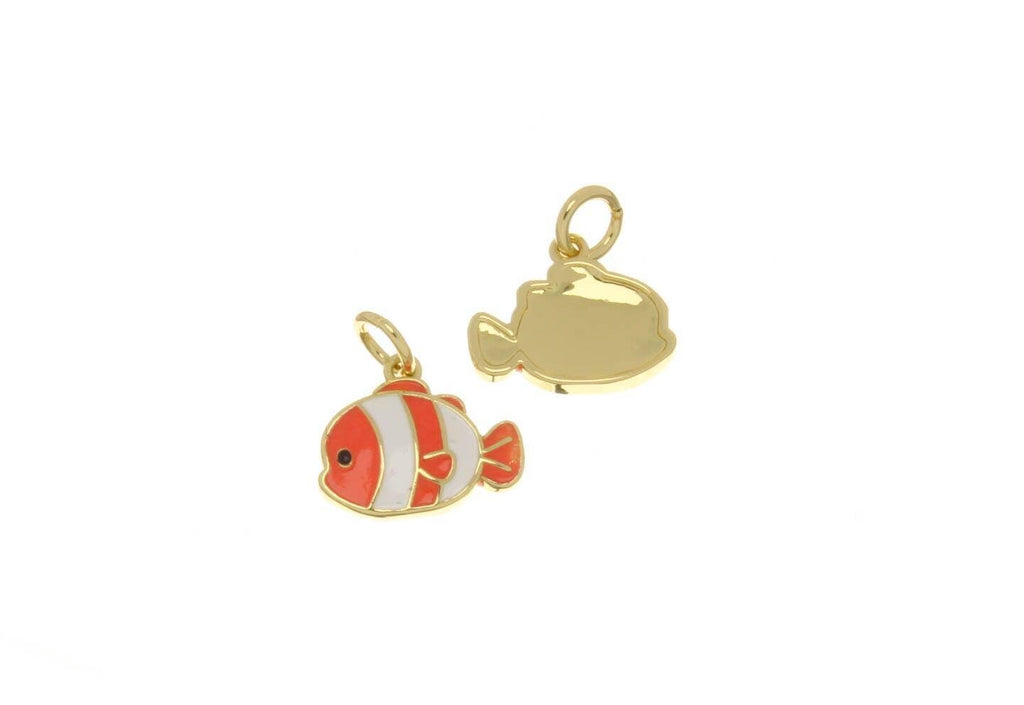 Mini Orange Clown Fish Charms for Jewelry Crafting CPG2553: 5 pieces