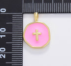 Dainty Enamel Cross Medallion Charm in Gold Filled, CP1674: #04 Light Blue