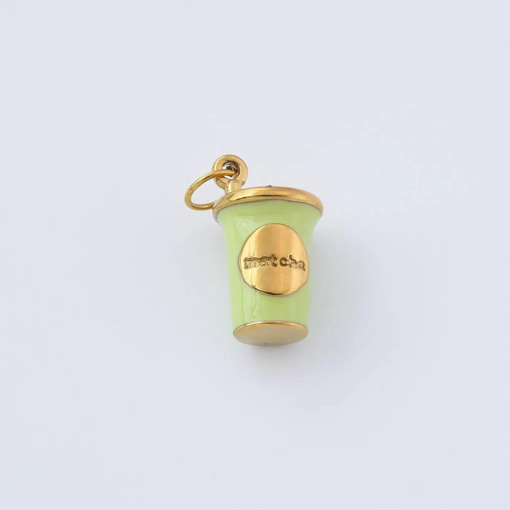 Matcha Cup Charm Gold Filled Enamel Tea Pendant CP2305