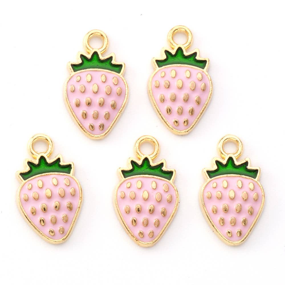 Gold Alloy Pink Strawberry Charm