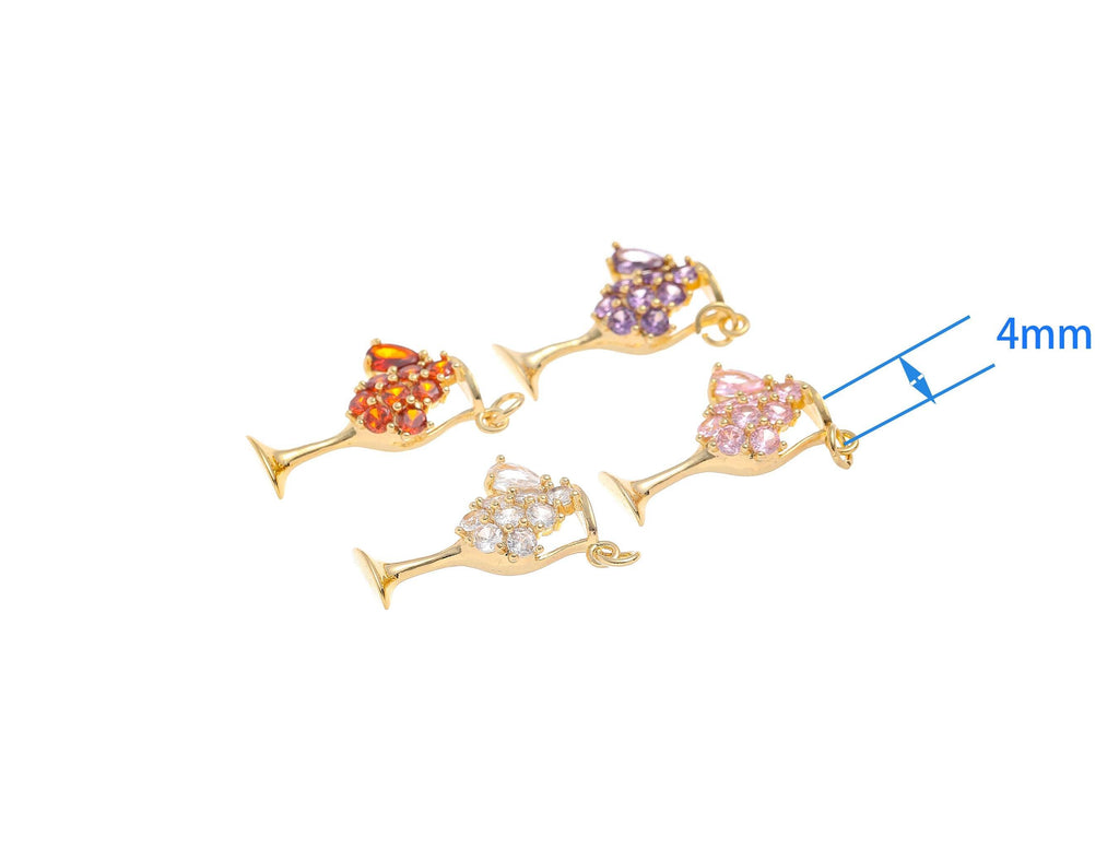 Gold Party Drink & Wine Glass Charms with Crystals CPG1454: #01 vermilion/orange / 5pcs