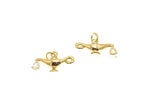 18k Gold CZ Genie Lamp Charm with Clear CZ Dangle: Gold / 5 pieces