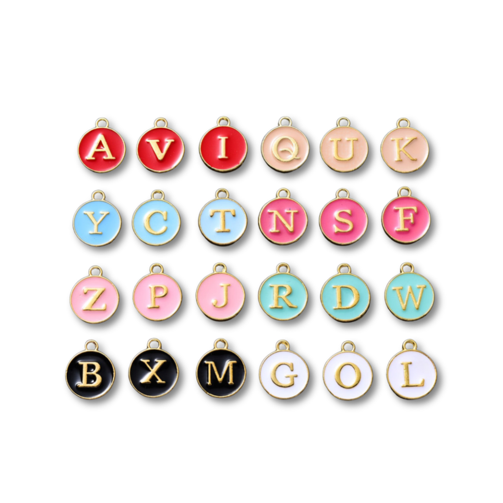 Gold Alloy Colorful Round Initial Letter Charm Full Set
