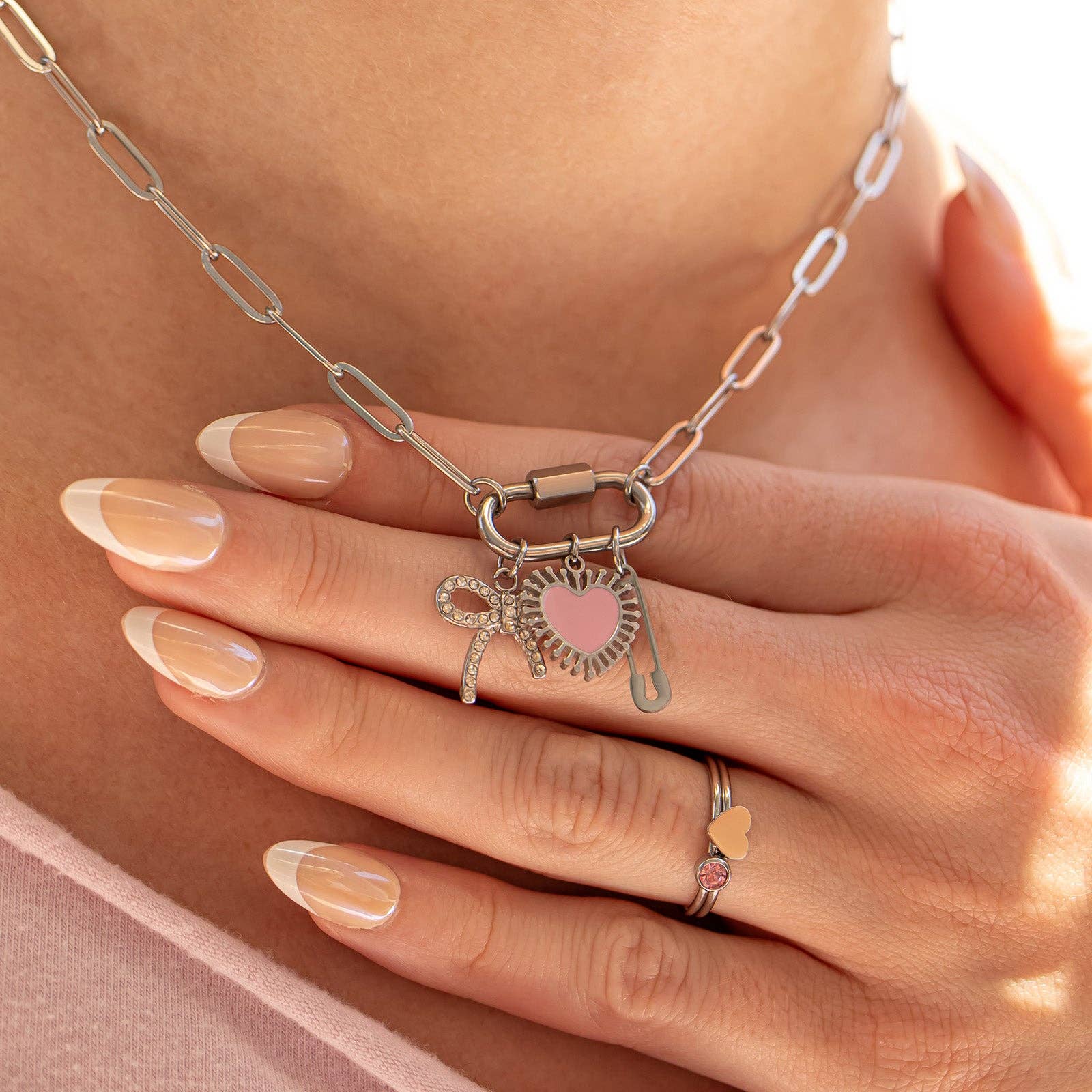 Silver Paperclip Carabiner Necklace
